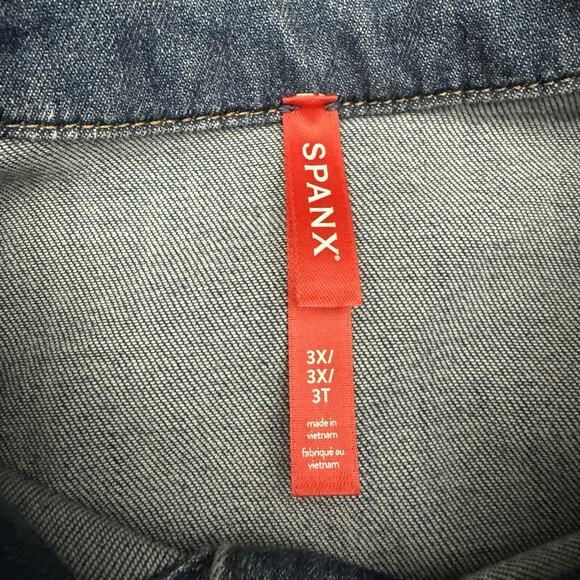 Spanx Denim Shirt Jacket Women 3X Plus Jean Tie Waist Chore Workwear Stretch - Picture 8 of 12